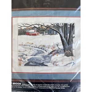 VTG 1984 Dimensions Crewel 1272 Snowy Brook 16"x 20" Winter Scene Missing Needle